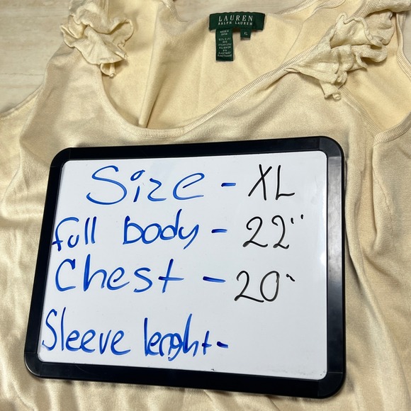 Lauren Ralph Lauren Cream Knit Tank Top Ruffle Shoulders XL Silk Blend - Picture 9 of 9